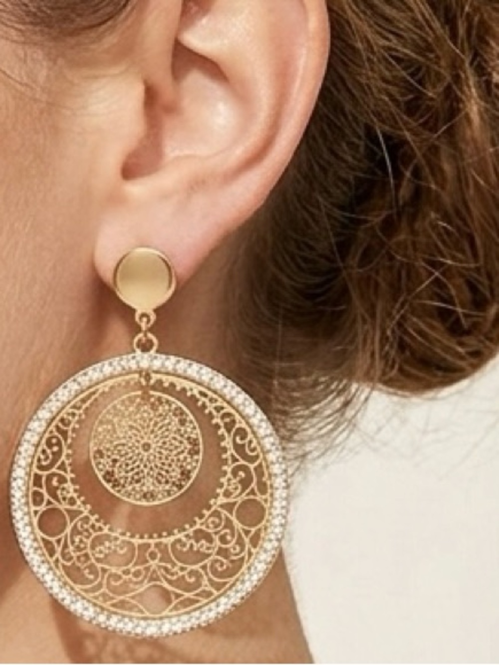 Boho Gold Filigree & Rhinestone Statement Earrings